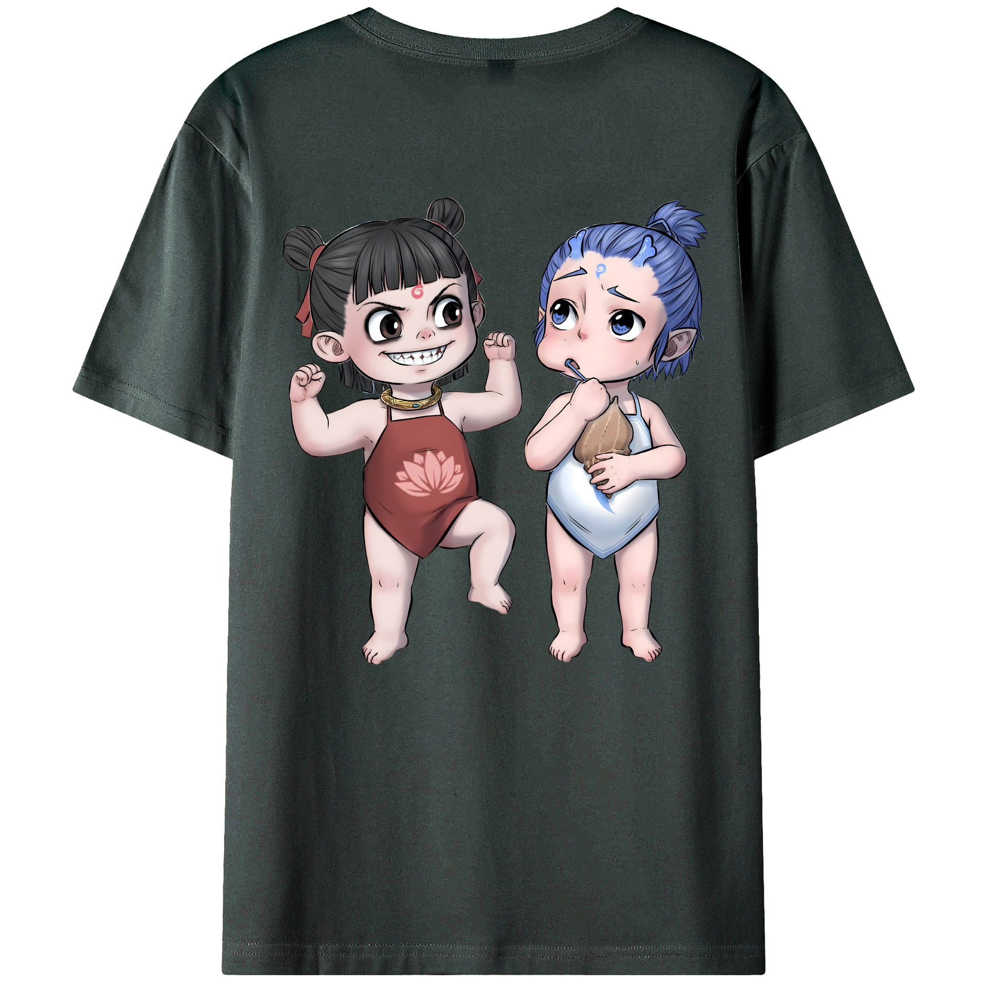 （画像用） Ne Zha 2 ナタ 魔童の大暴れ 綿100％ メンズ半袖Tシャツ（バックプリント） 通気性